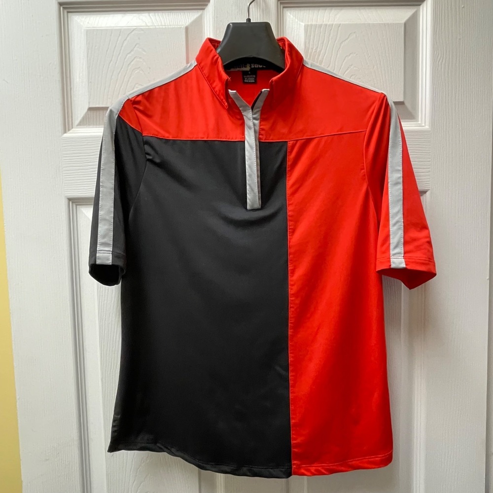Vintage Jamie Sadock Women's Sz Small Red & Black Cap Sleeve‎ V-Neck Polo Shirt - Picture 2 of 12